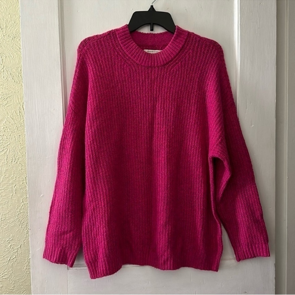 American Eagle Boho Oversized Pink Long Sleeve Mock Neck Sweater Top